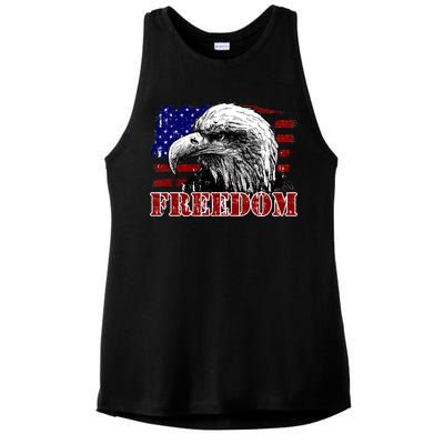 Bald Eagle Distressed USA Flag Freedom 4th of July Ladies PosiCharge Tri-Blend Wicking Tank