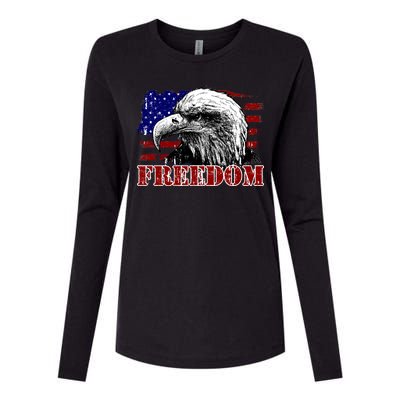 Bald Eagle Distressed USA Flag Freedom 4th of July Womens Cotton Relaxed Long Sleeve T-Shirt