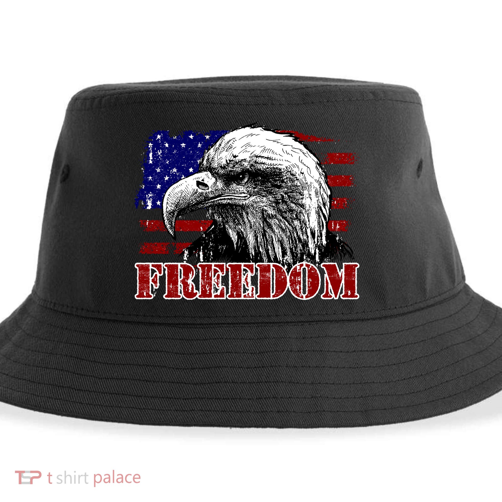 Bald Eagle Distressed USA Flag Freedom 4th of July Sustainable Bucket Hat