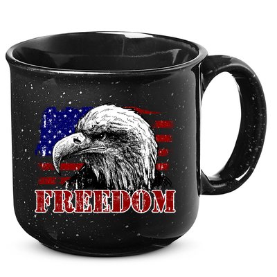 Bald Eagle Distressed USA Flag Freedom 4th of July 15oz Campfire Ceramic Mug