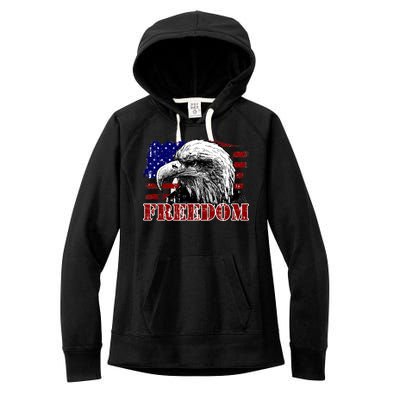 Bald Eagle Distressed USA Flag Freedom 4th of July Women's Fleece Hoodie