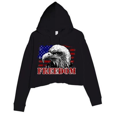 Bald Eagle Distressed USA Flag Freedom 4th of July Crop Fleece Hoodie