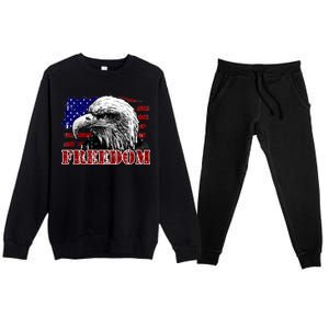 Bald Eagle Distressed USA Flag Freedom 4th of July Premium Crewneck Sweatsuit Set