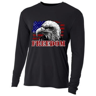 Bald Eagle Distressed USA Flag Freedom 4th of July Cooling Performance Long Sleeve Crew