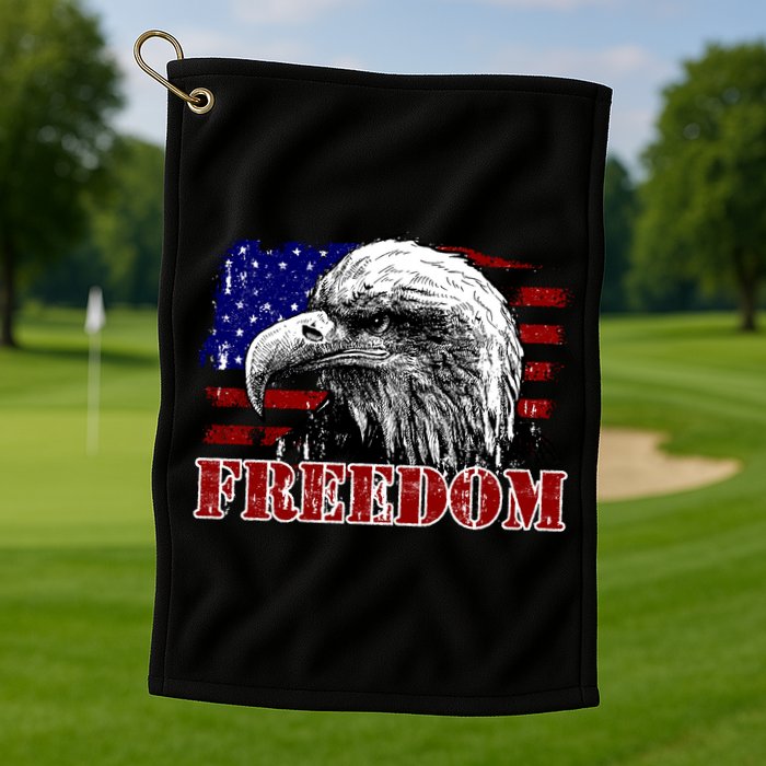Bald Eagle Distressed USA Flag Freedom 4th of July Golf Towel