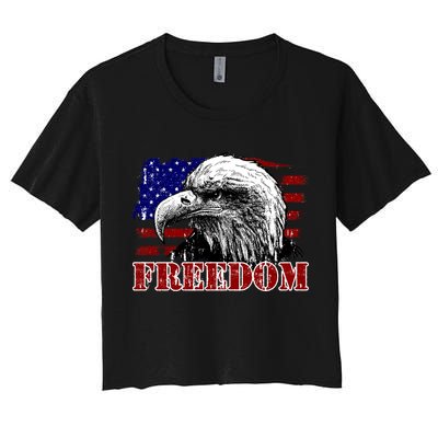 Bald Eagle Distressed USA Flag Freedom 4th of July Crop Top