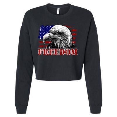 Bald Eagle Distressed USA Flag Freedom 4th of July Cropped Pullover Crew