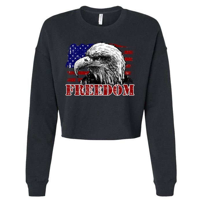 Bald Eagle Distressed USA Flag Freedom 4th of July Cropped Pullover Crew