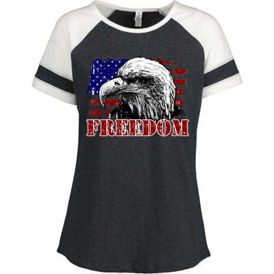 Bald Eagle Distressed USA Flag Freedom 4th of July Enza Ladies Jersey Colorblock Tee