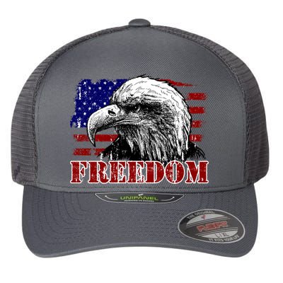 Bald Eagle Distressed USA Flag Freedom 4th of July Flexfit Unipanel Trucker Cap