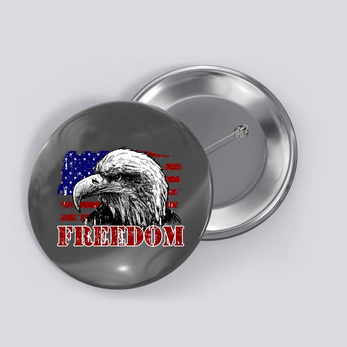 Bald Eagle Distressed USA Flag Freedom 4th of July Button