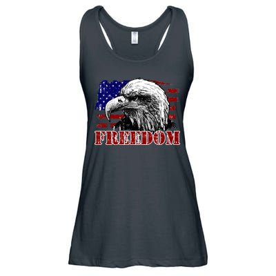 Bald Eagle Distressed USA Flag Freedom 4th of July Ladies Essential Flowy Tank