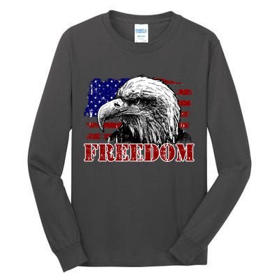 Bald Eagle Distressed USA Flag Freedom 4th of July Tall Long Sleeve T-Shirt