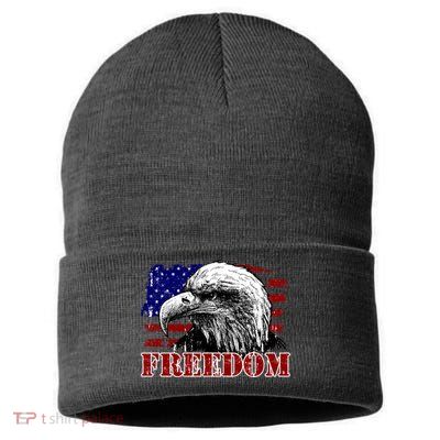 Bald Eagle Distressed USA Flag Freedom 4th of July Sustainable Knit Beanie