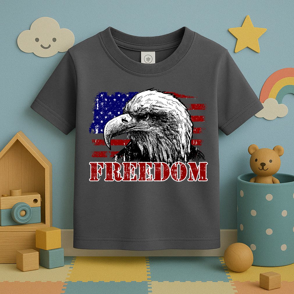Bald Eagle Distressed USA Flag Freedom 4th of July Toddler T-Shirt