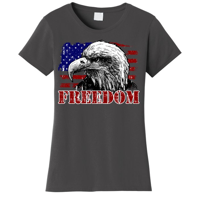 Bald Eagle Distressed USA Flag Freedom 4th of July Women's T-Shirt