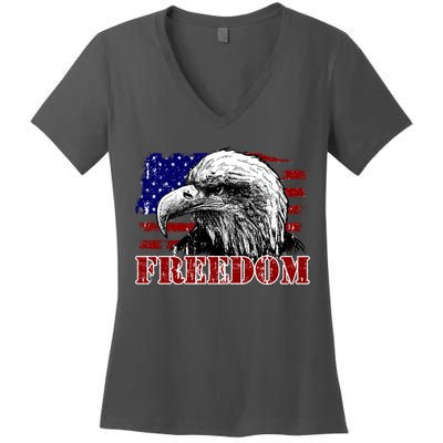 Bald Eagle Distressed USA Flag Freedom 4th of July Women's V-Neck T-Shirt