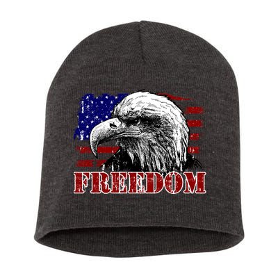 Bald Eagle Distressed USA Flag Freedom 4th of July Short Acrylic Beanie