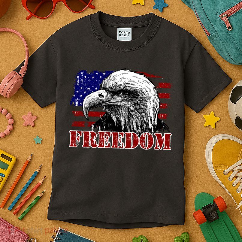 Bald Eagle Distressed USA Flag Freedom 4th of July Kids T-Shirt