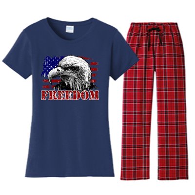 Bald Eagle Distressed USA Flag Freedom 4th of July Women's Flannel Pajama Set