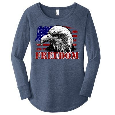 Bald Eagle Distressed USA Flag Freedom 4th of July Women's Perfect Tri Tunic Long Sleeve Shirt