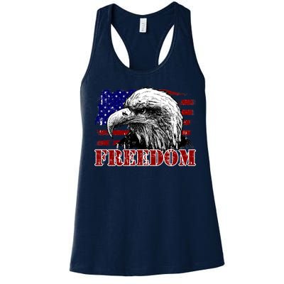 Bald Eagle Distressed USA Flag Freedom 4th of July Women's Racerback Tank