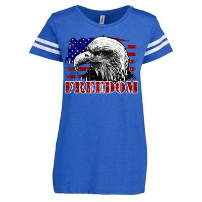 Bald Eagle Distressed USA Flag Freedom 4th of July Enza Ladies Jersey Football T-Shirt