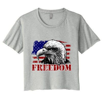 Bald Eagle Distressed USA Flag Freedom 4th of July Women's Crop Top Tee