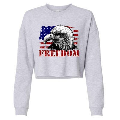 Bald Eagle Distressed USA Flag Freedom 4th of July Cropped Pullover Crew