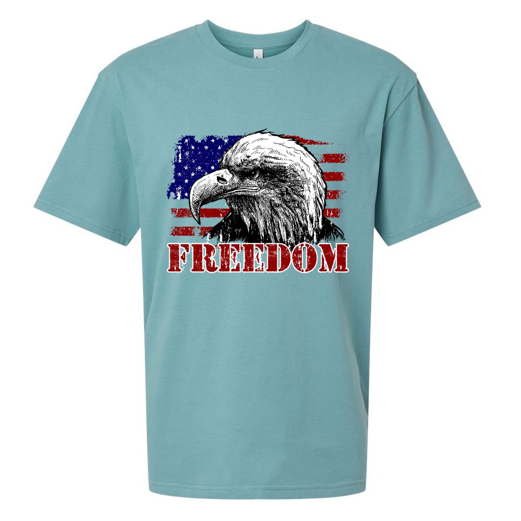 Bald Eagle Distressed USA Flag Freedom 4th of July Sueded Cloud Jersey T-Shirt