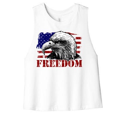 Bald Eagle Distressed USA Flag Freedom 4th of July Women's Racerback Cropped Tank