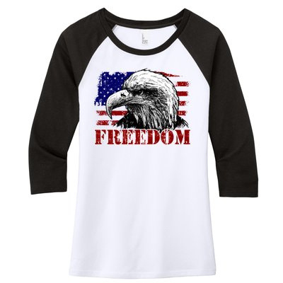 Bald Eagle Distressed USA Flag Freedom 4th of July Women's Tri-Blend 3/4-Sleeve Raglan Shirt