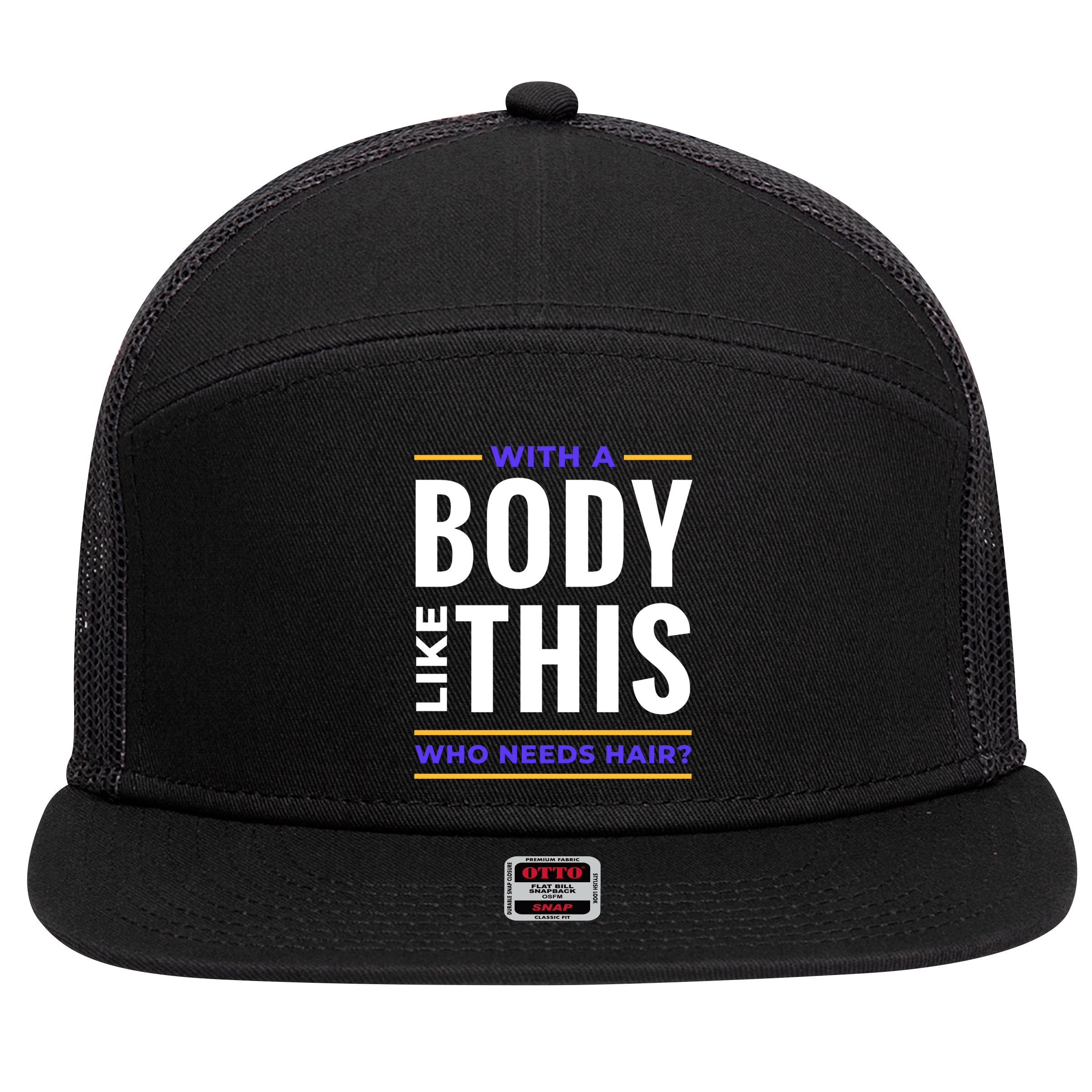 Bald Head Body Funny 7 Panel Mesh Trucker Snapback Hat
