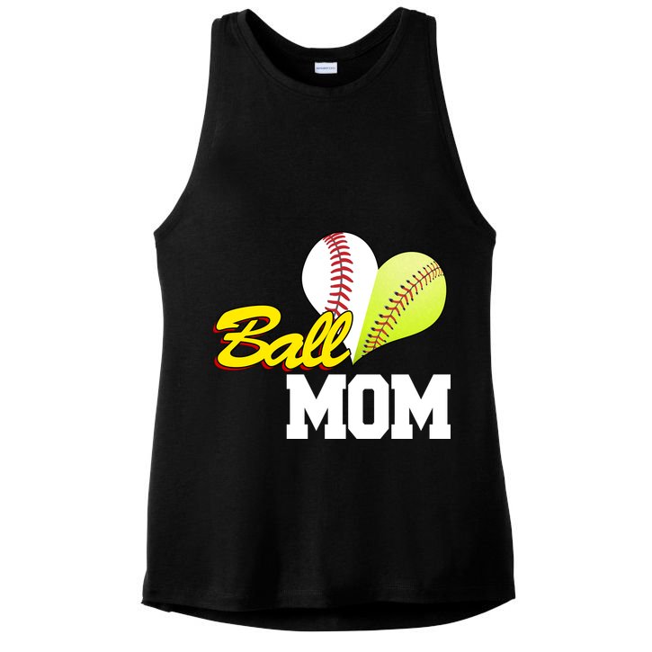 Ball Mom Heart Baseball Fan Ladies PosiCharge Tri-Blend Wicking Tank