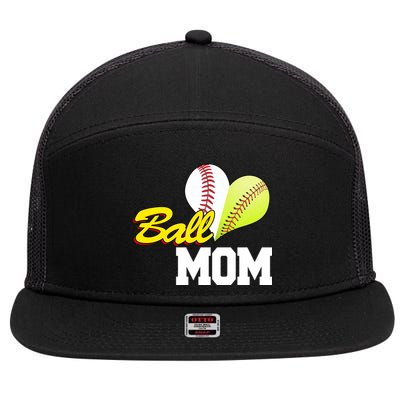 Ball Mom Heart Baseball Fan 7 Panel Mesh Trucker Snapback Hat