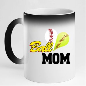 Ball Mom Heart Baseball Fan 11oz Black Color Changing Mug