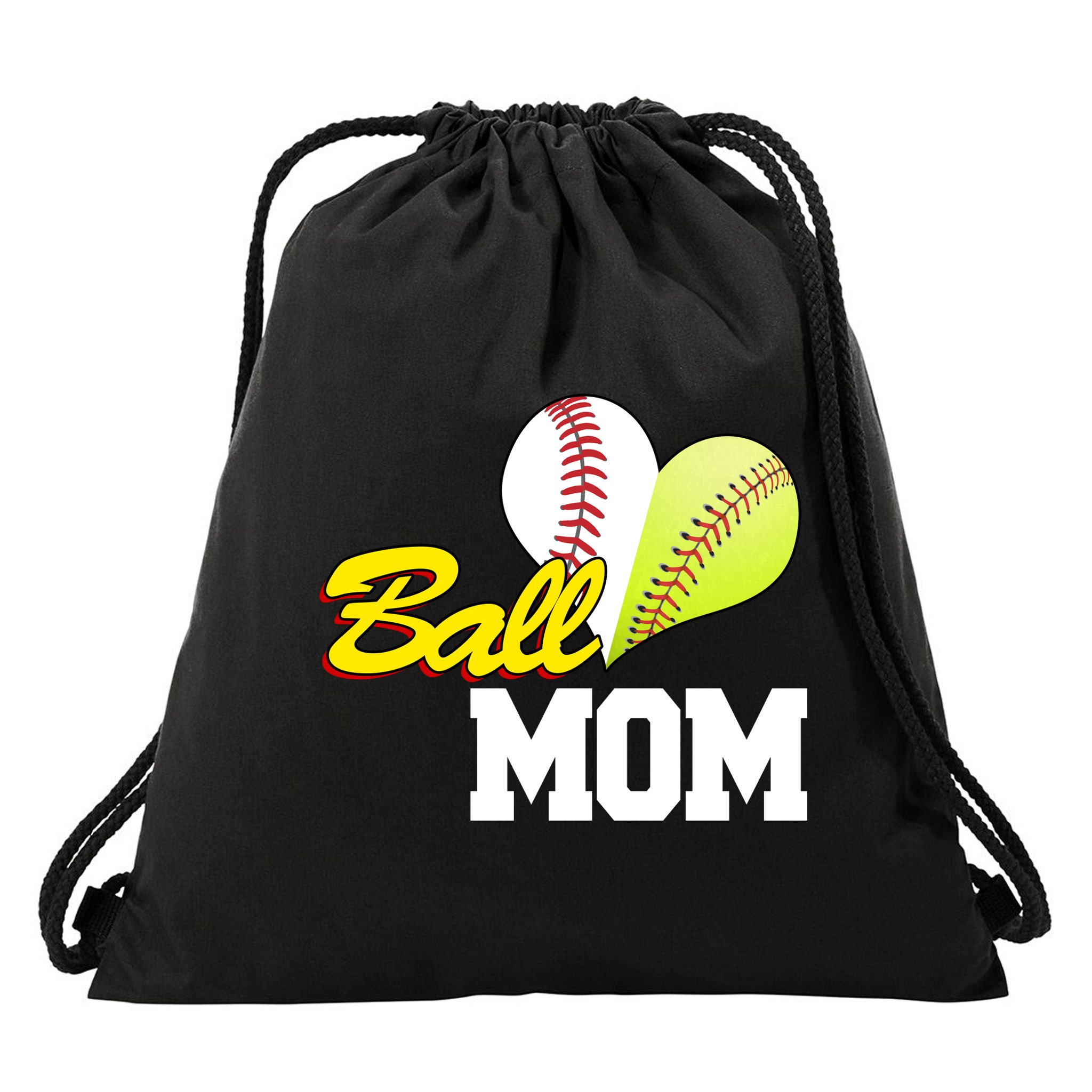 Ball Mom Heart Baseball Fan Drawstring Bag