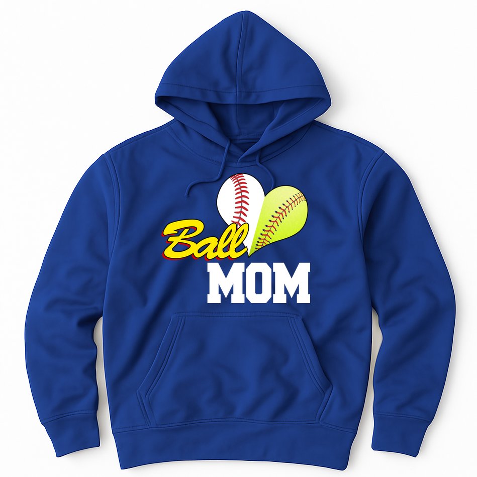 Ball Mom Heart Baseball Fan Hoodie