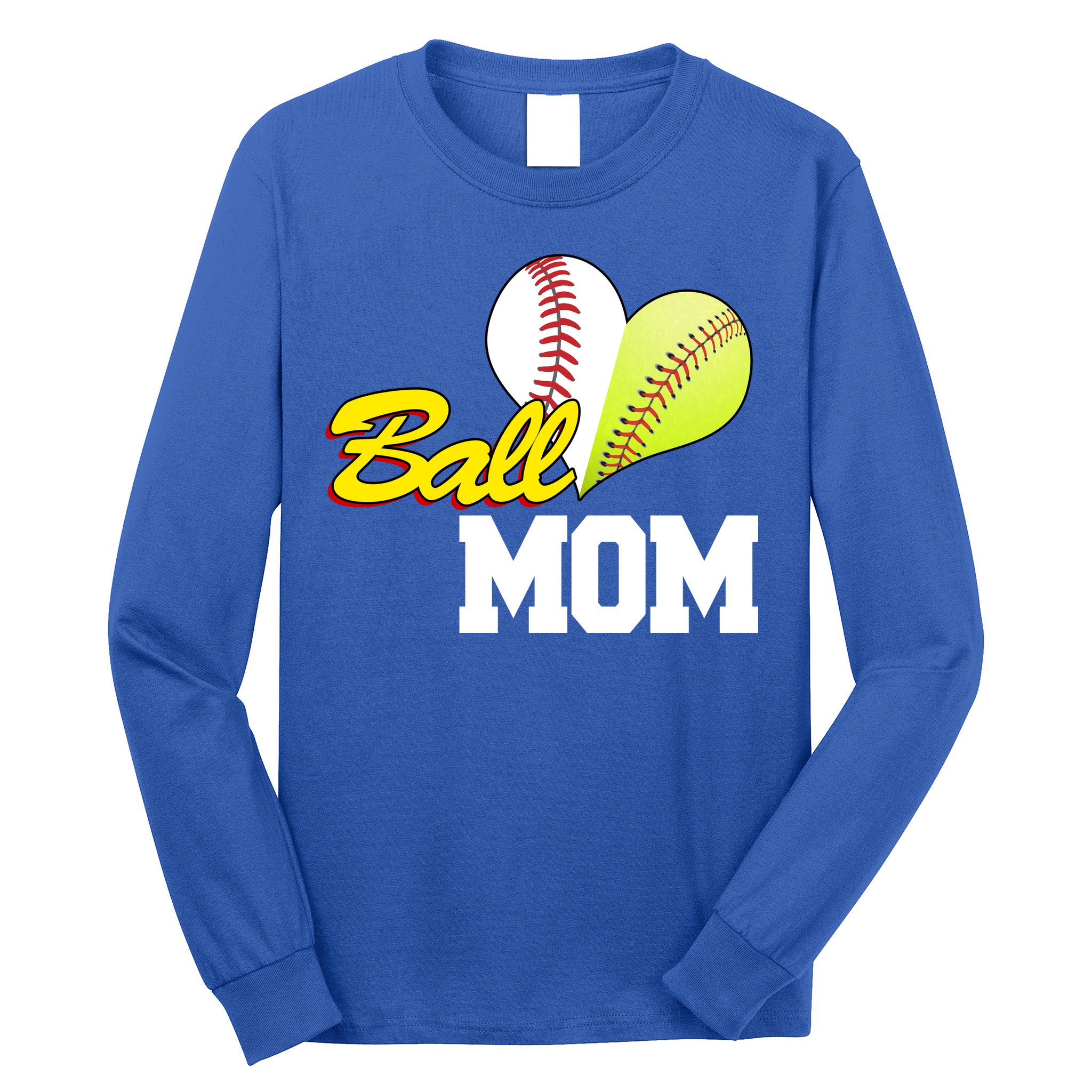 Ball Mom Heart Baseball Fan Long Sleeve Shirt