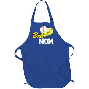 Ball Mom Heart Baseball Fan Full-Length Apron With Pockets