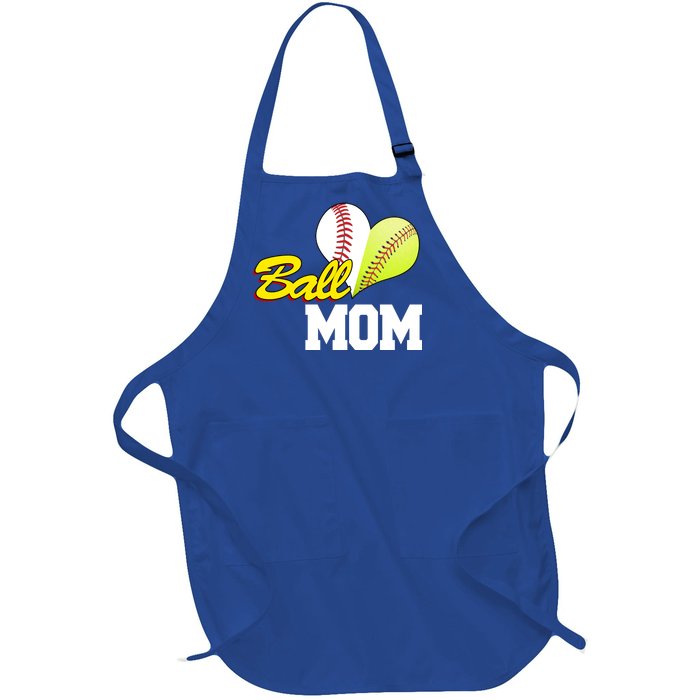 Ball Mom Heart Baseball Fan Full-Length Apron With Pockets