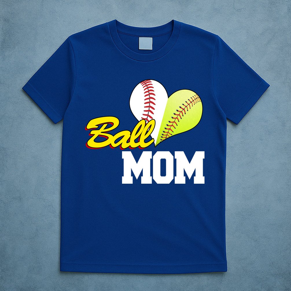 Ball Mom Heart Baseball Fan T-Shirt