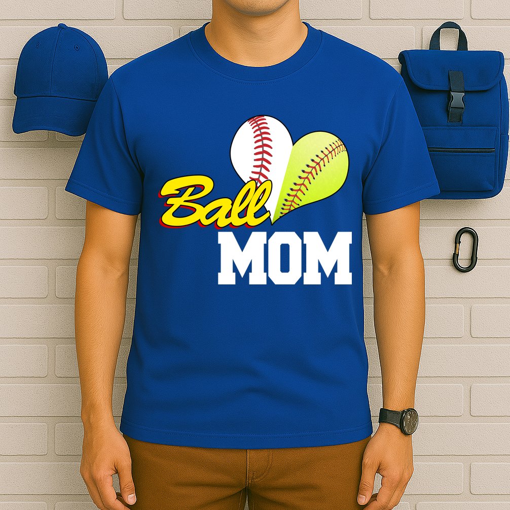 Ball Mom Heart Baseball Fan T-Shirt