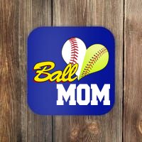 Ball Mom Heart Baseball Fan Coaster