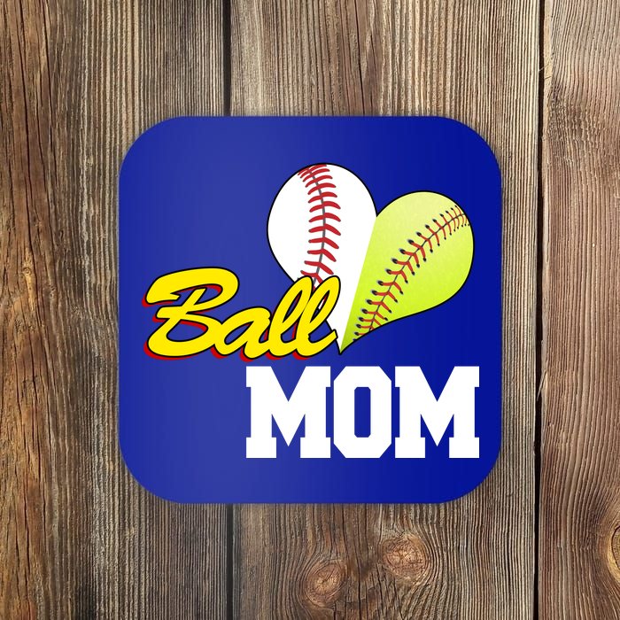 Ball Mom Heart Baseball Fan Coaster