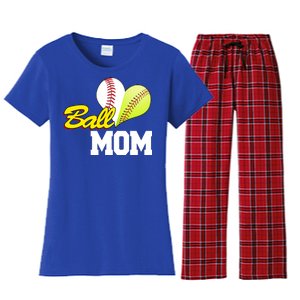 Ball Mom Heart Baseball Fan Women's Flannel Pajama Set