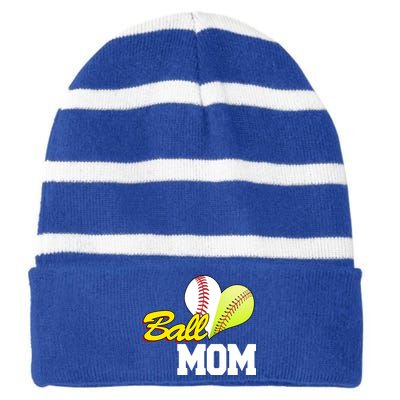 Ball Mom Heart Baseball Fan Striped Beanie with Solid Band