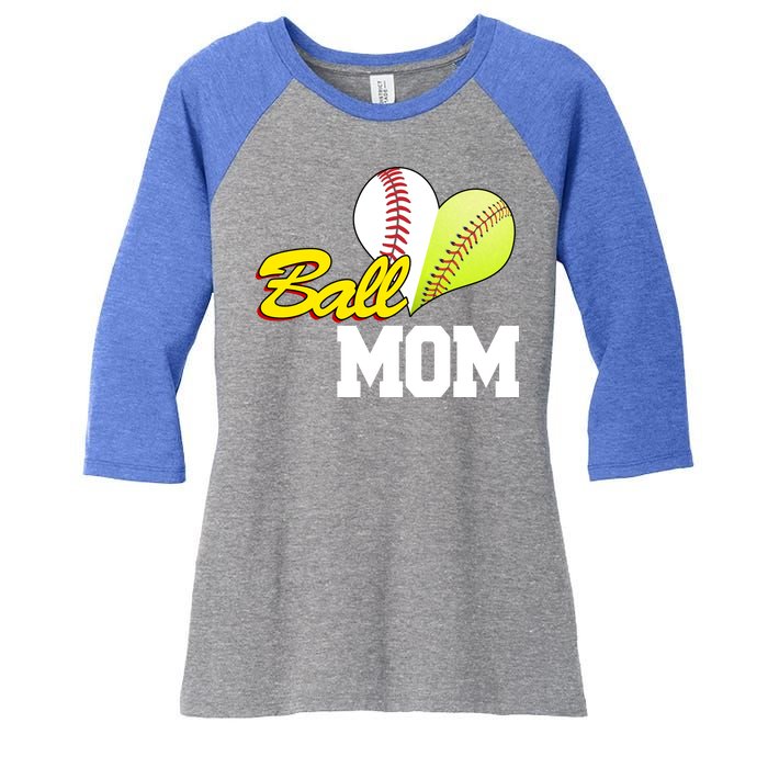 Ball Mom Heart Baseball Fan Women's Tri-Blend 3/4-Sleeve Raglan Shirt