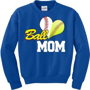 Ball Mom Heart Baseball Fan Kids Sweatshirt