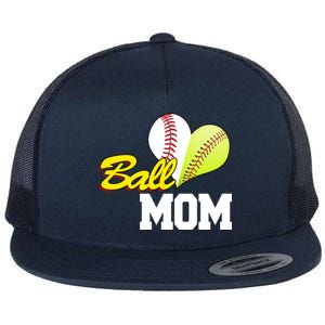 Ball Mom Heart Baseball Fan Flat Bill Trucker Hat